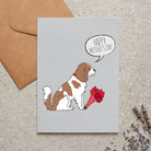 Cavalier King Charles Spaniel Mother's Day card featuring illustrated Cavalier holding flowers — blank inside, supplied with kraft envelope, by Sweet William Designs