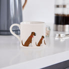 Sweet William Boxer Mug in a kitchen setting — illustrated Boxer dog ceramic mug