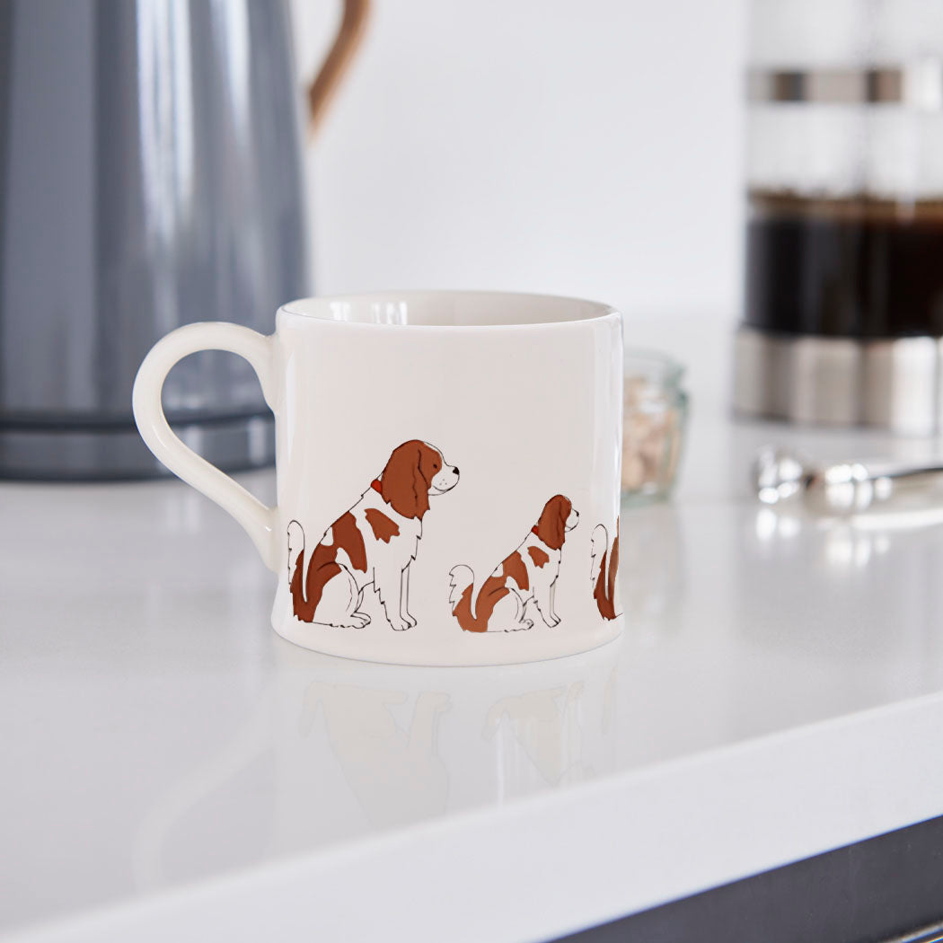 Cavalier King Charles Spaniel mug in kitchen setting — Sweet William Designs dog mug, gift for dog lovers