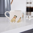 Sweet William Pug Mug in a kitchen setting — illustrated Pug ceramic mug