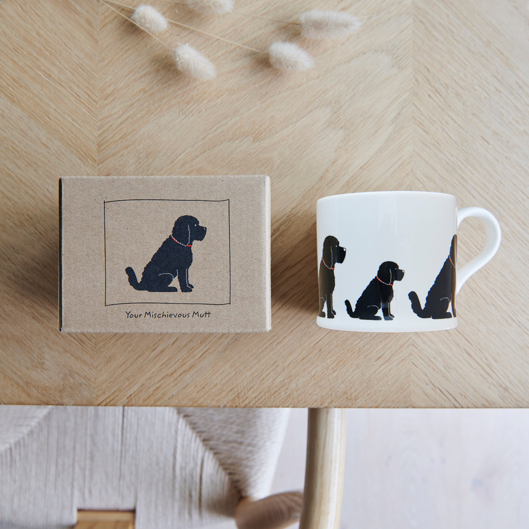 Sweet William Black Cockapoo Mug with kraft gift box — Cockapoo gift set presentation