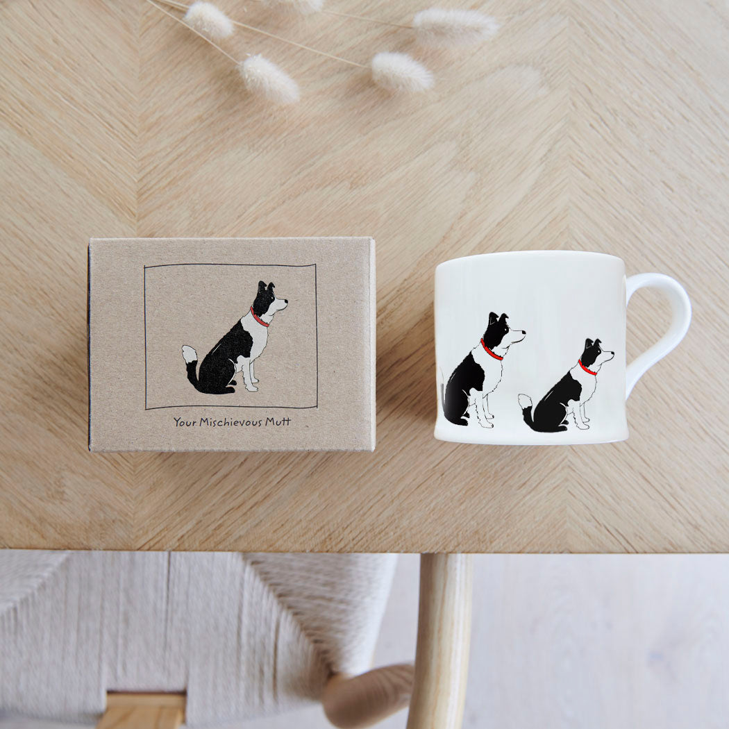 Sweet William Border Collie Mug with kraft gift box — Border Collie gift set presentation