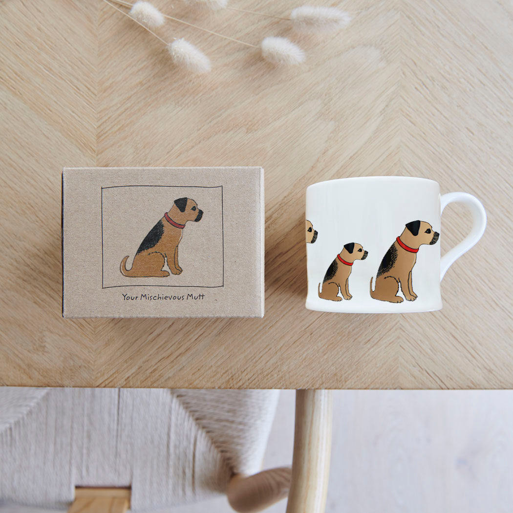 Sweet William Border Terrier Mug with kraft gift box — Border Terrier gift set presentation