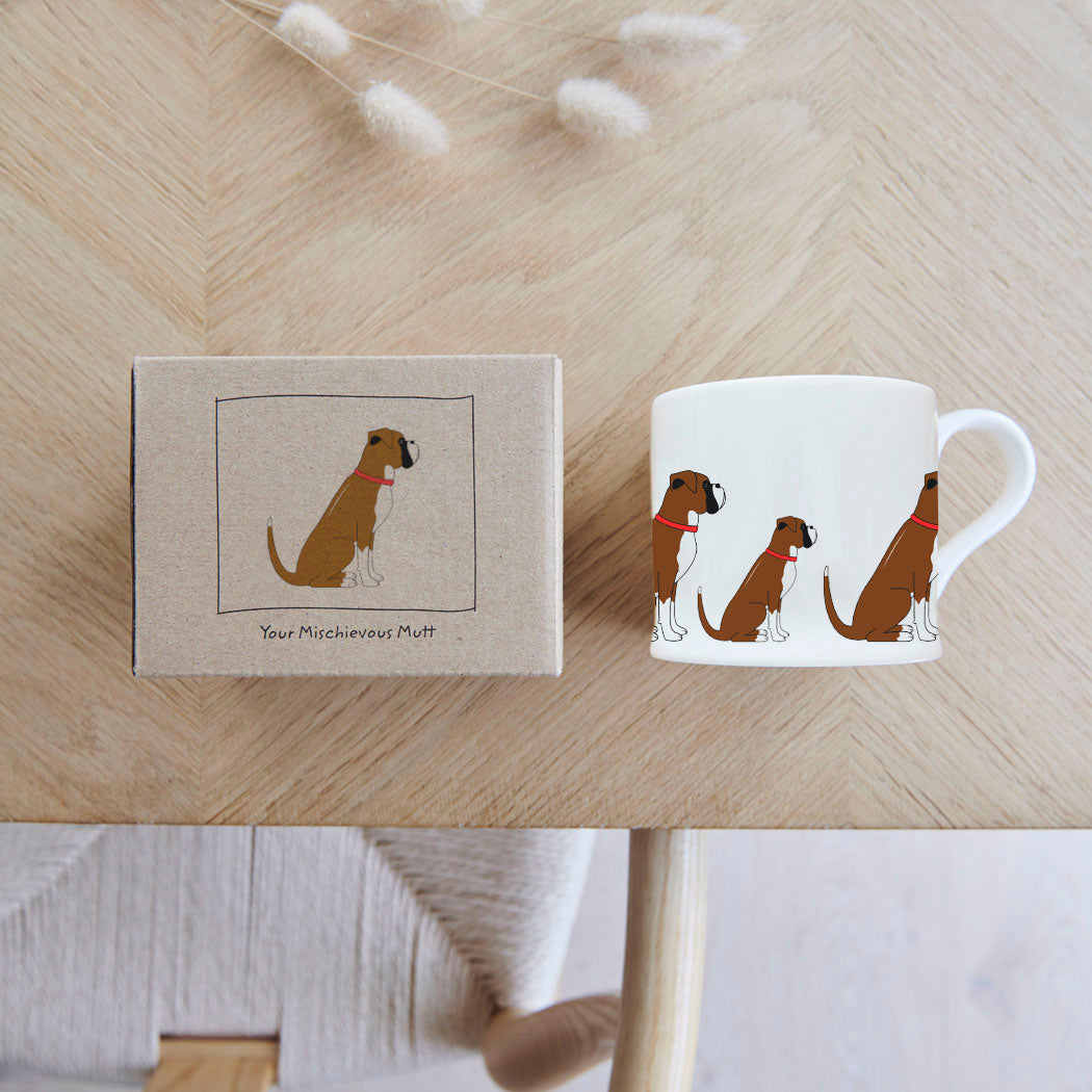 Sweet William Boxer Mug with kraft gift box — Boxer dog gift set presentation