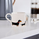 Sweet William Dachshund Mug in a kitchen setting — illustrated Dachshund ceramic mug