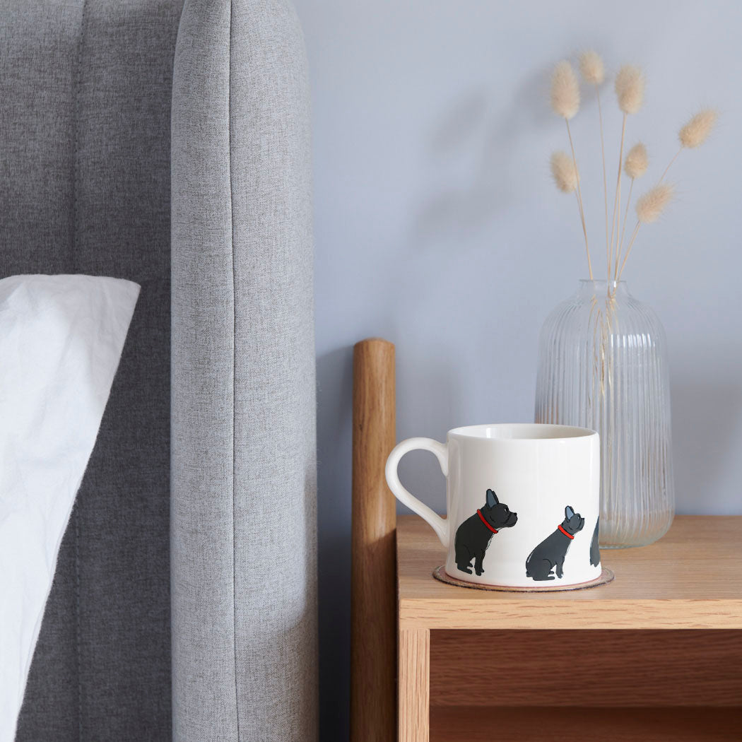 Sweet William French Bulldog Mug on a bedside table — French Bulldog dog lover gift mug