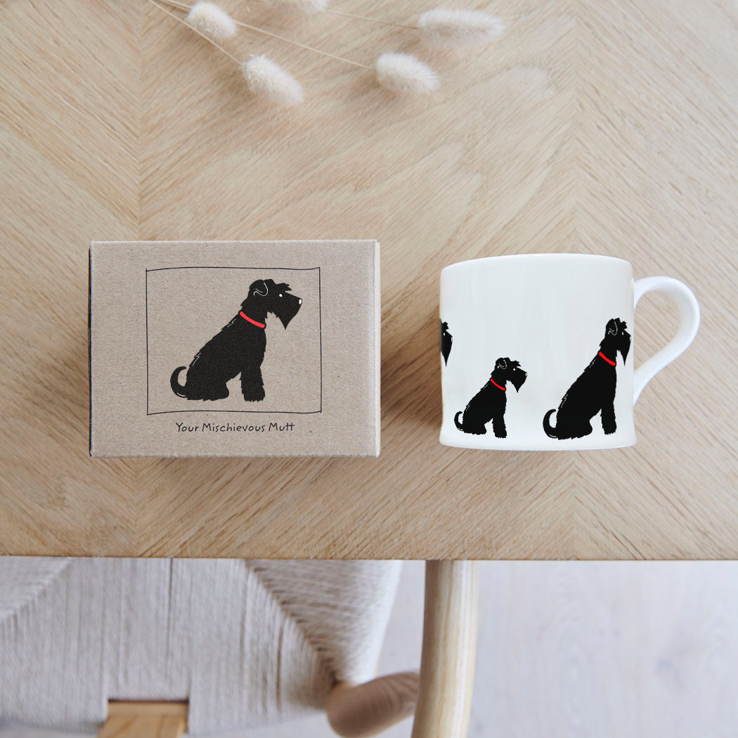 Sweet William Black Schnauzer Mug with kraft gift box — Black Schnauzer gift set presentation