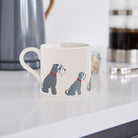 Sweet William Grey Schnauzer Mug in a kitchen setting — illustrated Grey Schnauzer ceramic mug