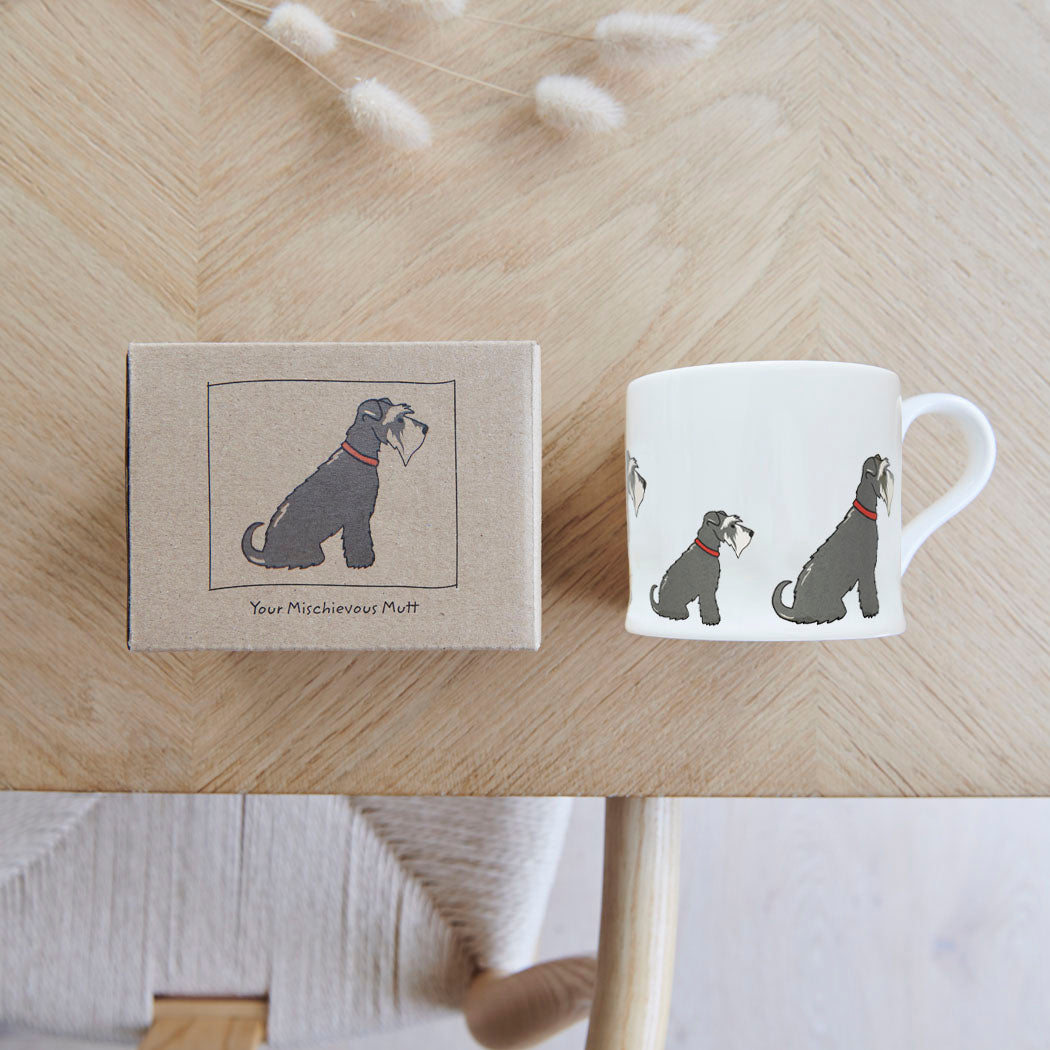 Sweet William Grey Schnauzer Mug with kraft gift box — Grey Schnauzer gift set presentation