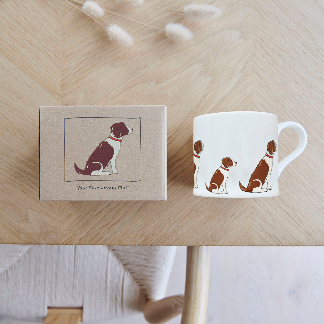 Sweet William Springer Spaniel (Liver & White) Mug with kraft gift box — Springer Spaniel gift set presentation
