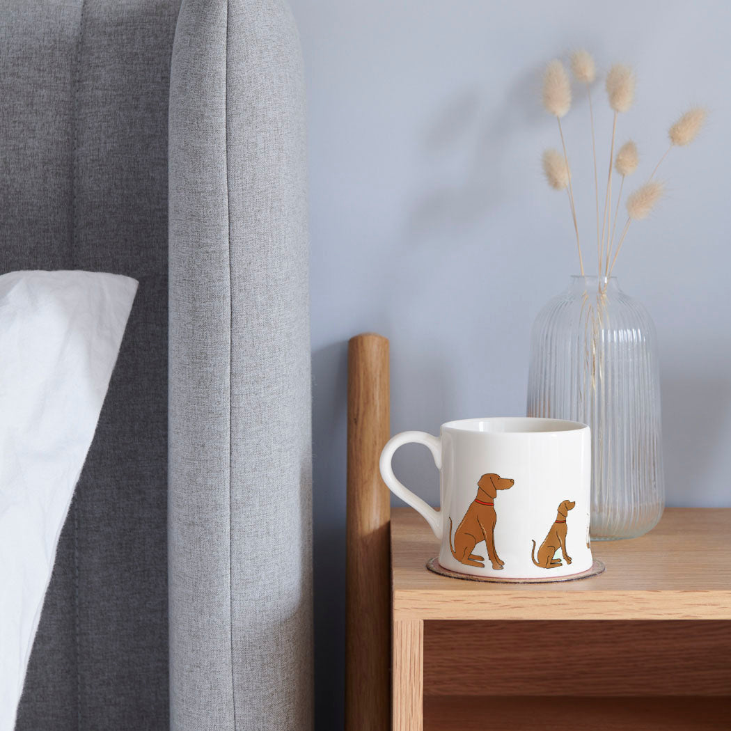 Vizsla mug on a bedside table — Hungarian Vizsla gift for dog lovers