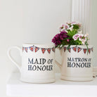 Maid of Honour wedding mug with British bunting and flowers, a lovely wedding keepsake for Bridesmaids