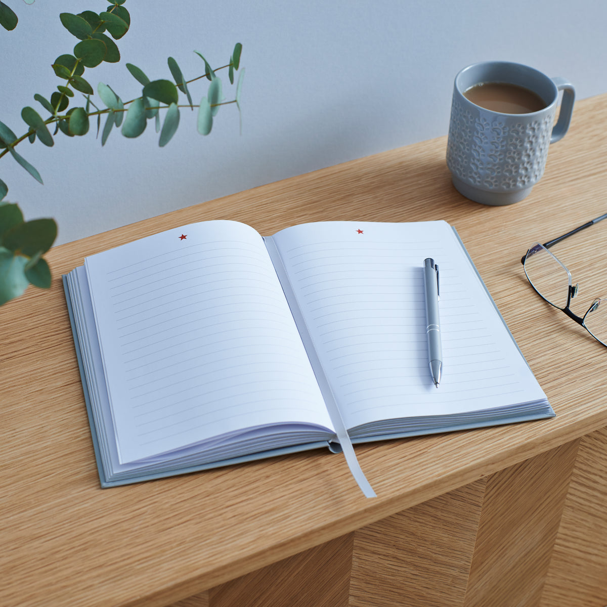 Dog Walker's Notebook open on desk showing lined pages — A5 hardback notebook with grosgrain ribbon marker, thoughtful gift for dog lovers