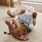 Vizsla playing with Nigel Farage parody dog toy — funny political squeaky dog toy, gift for dog lovers