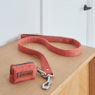 Orange tweed poo bag holder and matching lead by Sweet William, ready to make the daily dog walk look a little smarter
