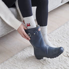 Crab wool socks worn with wellies — embroidered coastal socks, perfect seaside gift for beach lovers by Sweet William Designs