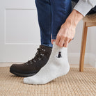 Man wearing Black Labrador dog walking socks – wool embroidered design