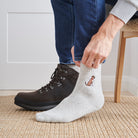 Man wearing Boxer dog walking socks – wool embroidered design