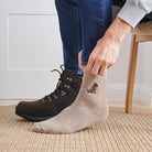 Man wearing Chocolate Labradoodle dog walking socks — embroidered wool blend, unisex gift for dog lovers