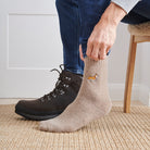 Man wearing Corgi dog walking socks — embroidered wool blend, unisex gift for dog lovers