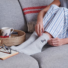Relaxing in Grey Schnauzer dog walking socks — cosy wool blend socks, ideal gift for Schnauzer owners