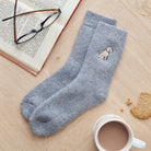 Apricot Cockapoo Labradoodle embroidered socks laid flat – unisex wool walking socks