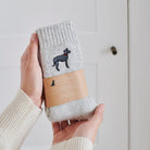 Lurcher embroidered socks held in hand — soft wool blend dog lover gift by Sweet William Designs