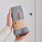 Vizsla embroidered socks held in hand — soft wool blend dog lover gift by Sweet William Designs