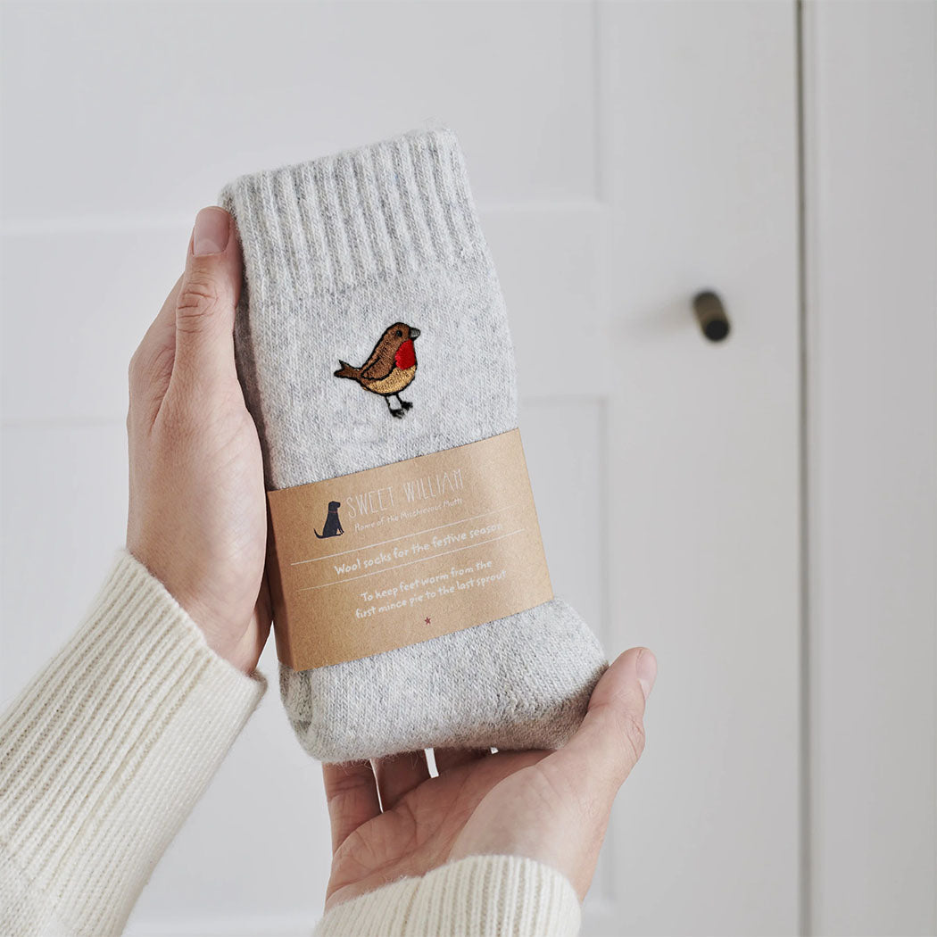 Robin Christmas Wool Socks | Gift for Bird Lovers – Sweet William Designs