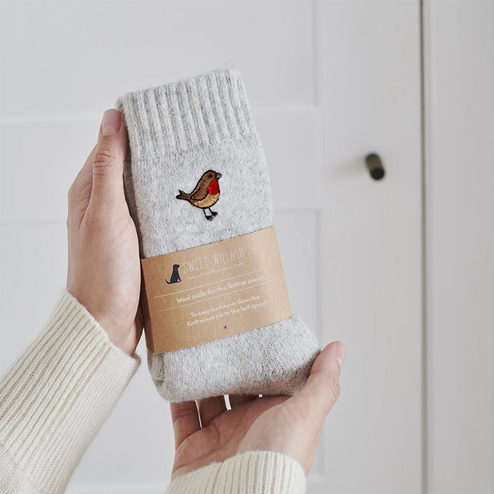 Robin Christmas Wool Socks