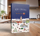 Christmas Dog Treat Advent Calendar, showing its festive village artwork and daily countdown doors, by Sweet William Designs