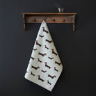 Dachshund / Sausage Dog tea towel in thick organic cotton — screen printed Dachshund illustration, kitchen gift for dog lovers by Sweet William Designs