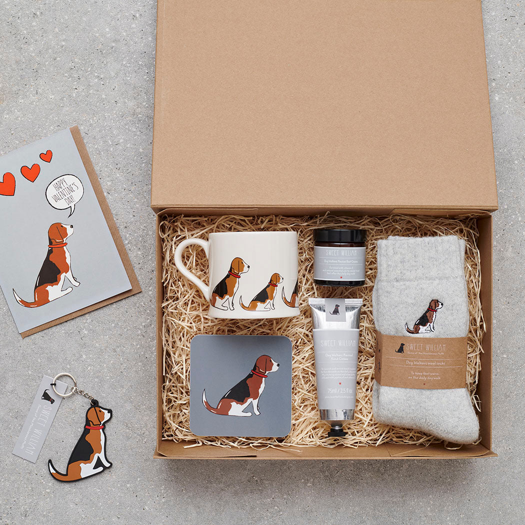 Beagle gift hamper featuring coaster and matching mug — thoughtful dog lover gift set by Sweet William Designs