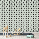 Black Labrador wallpaper — repeat illustrated Labrador pattern with red collar on sage green, by Sweet William Designs