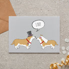 Corgi wedding card featuring a charming bride and groom with an ‘I DO!’ message, perfect for celebrating a dog-loving couple’s special day