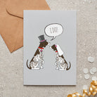 German Shorthaired Pointer wedding card featuring a charming bride and groom with an ‘I DO!’ message, perfect for celebrating a dog-loving couple’s special day