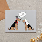 Airedale / Lakeland / Welsh Terrier wedding card featuring a charming terrier bride and groom with an ‘I DO!’ message, perfect for celebrating a dog-loving couple’s special day