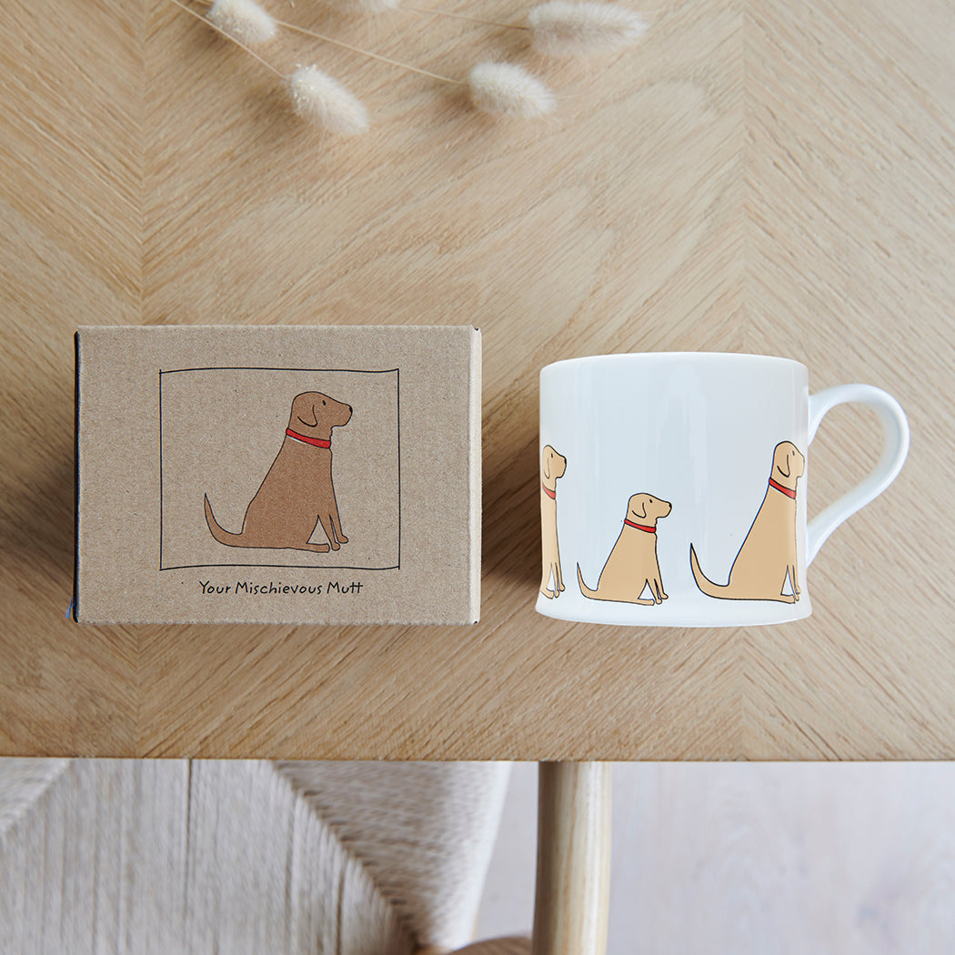 Sweet William Yellow Labrador Mug with kraft gift box — Yellow Lab gift set presentation