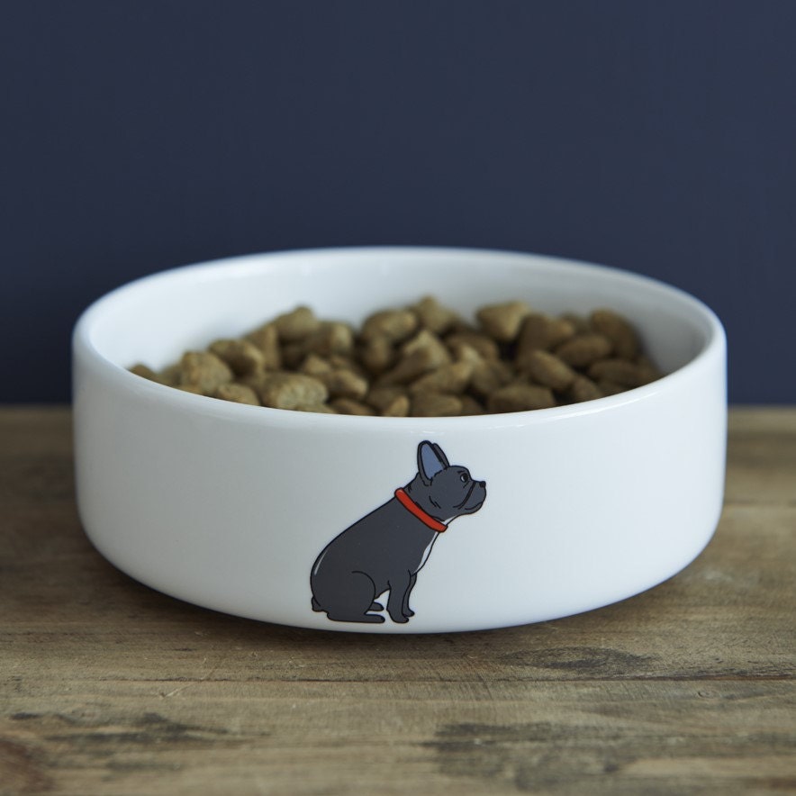 French Bulldog dog bowl — ceramic bowl with signature French Bulldog illustration on the outside, dog lover gift by Sweet William Designs