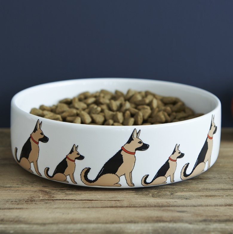German Shepherd dog bowl with signature illustration — ceramic dog lover gift by Sweet William Designs