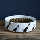 Border Collie ceramic dog bowl — illustrated black and white Collie design, dishwasher safe dog lover gift by Sweet William Designs