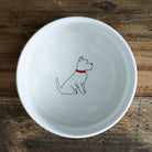 Inside view of Westie dog bowl — ceramic bowl with Westie illustration on the inside, dishwasher and microwave safe