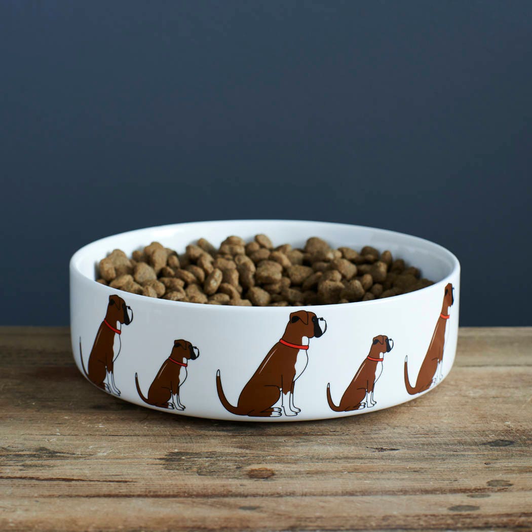 Boxer ceramic dog bowl — illustrated Boxer dog design, dishwasher safe dog lover gift by Sweet William Designs