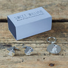 Dalmatian cufflinks and dog tag set with Sweet William Designs gift box — silver-plated Daddy & Me gift for Dalmatian owners
