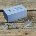 Golden Retriever cufflinks and dog tag set with Sweet William Designs gift box — silver-plated Daddy & Me gift for Golden Retriever owners