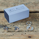 Border Terrier cufflinks and dog tag set with Sweet William Designs gift box — silver-plated Daddy & Me gift for Border Terrier owners