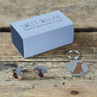 Chocolate Labrador cufflinks and dog tag set with Sweet William Designs gift box — silver-plated Daddy & Me gift for Chocolate Lab owners