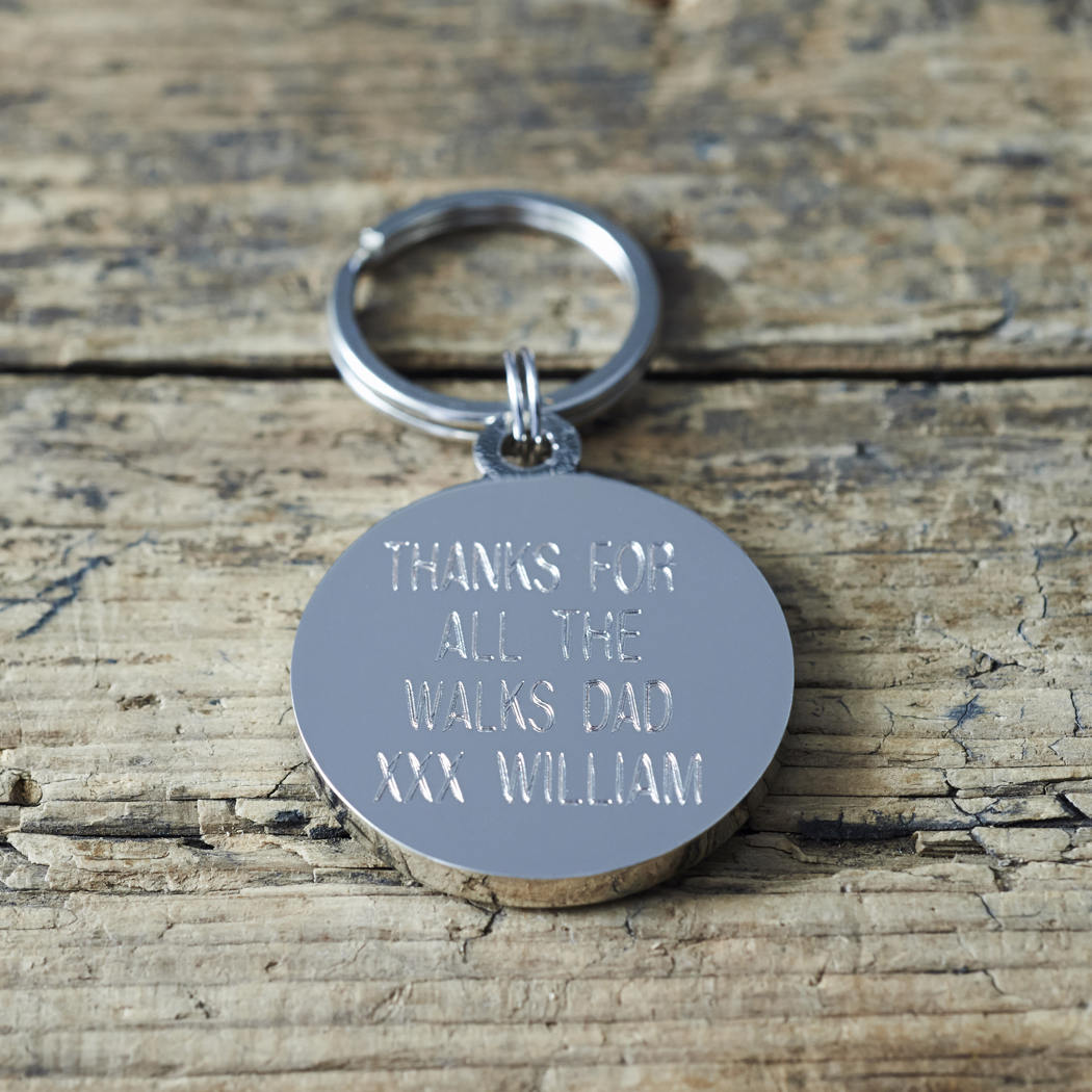 Back of personalised dog tag engraved with custom message — thoughtful gift for dog dads
