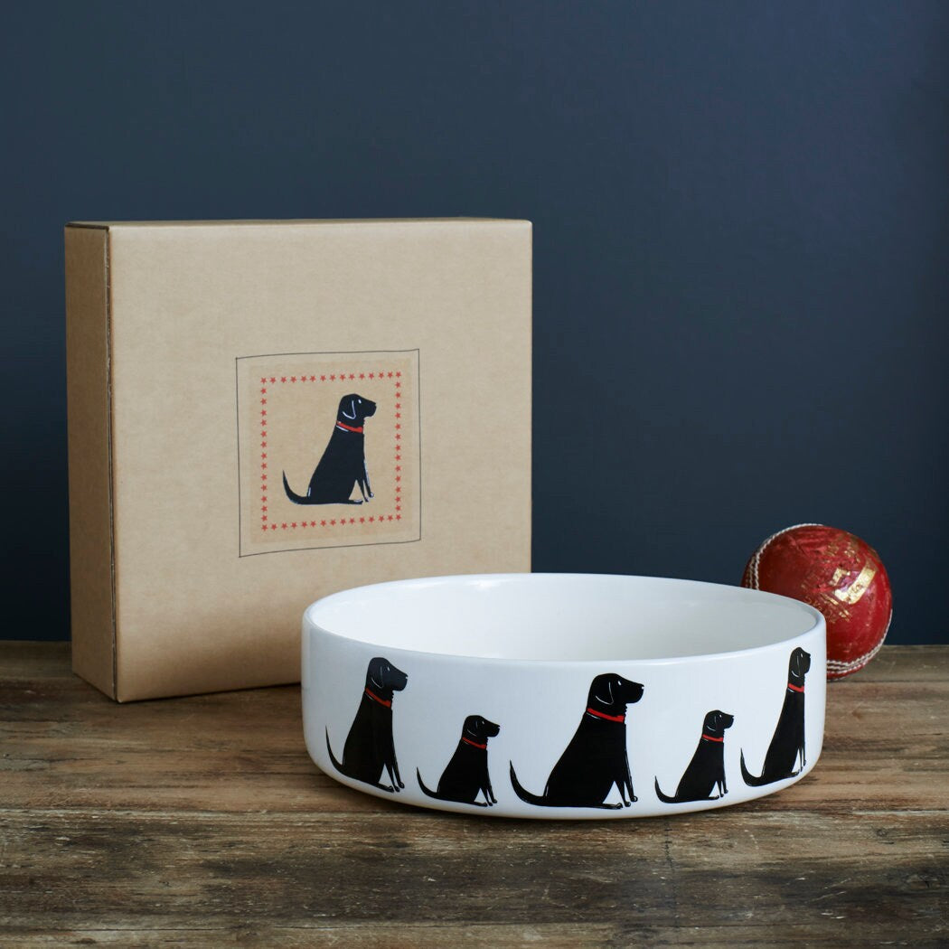 Black Labrador dog bowl with kraft gift box — ceramic Black Lab design, perfect gift for Black Labrador lovers by Sweet William Designs