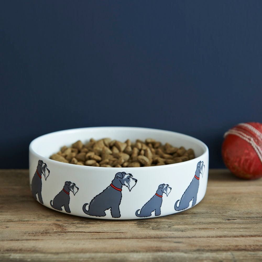 Grey & White Schnauzer large dog bowl — ceramic salt and pepper Schnauzer gift by Sweet William Designs